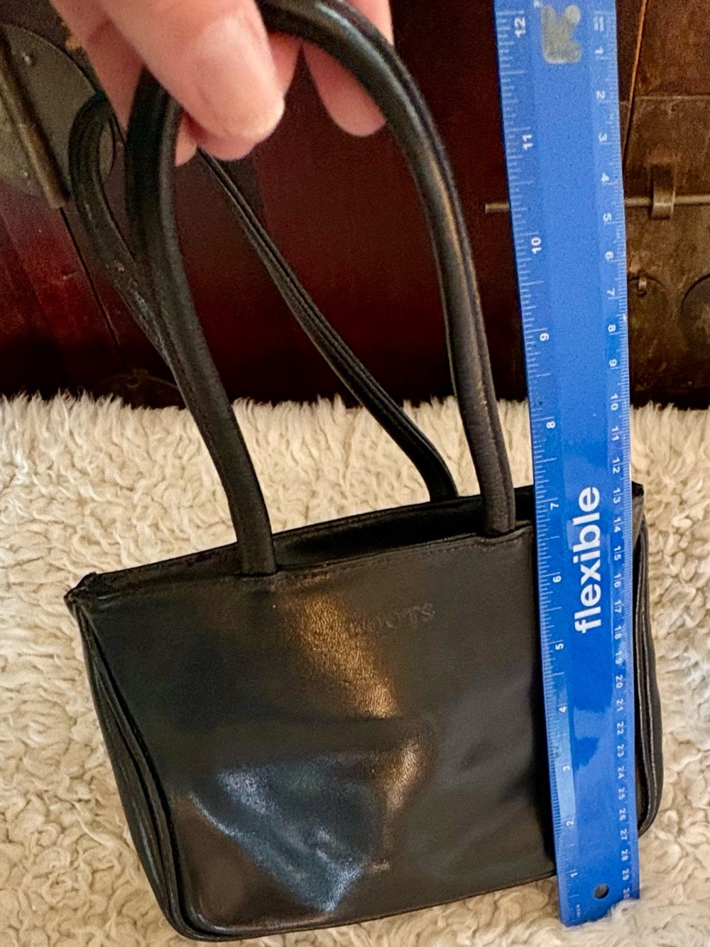 ROOTS Black leather Mini Purse/Tote Bag with Top Handles